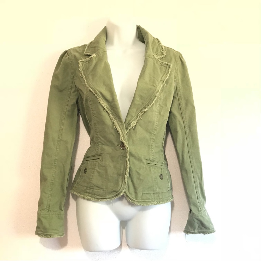 MNG Denim Green Distressed Jacket Size XL